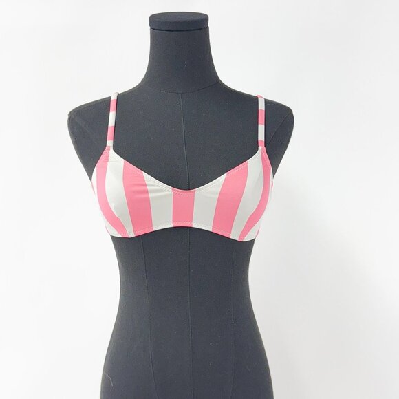 SOLID AND STRIPED SWIM PINK AND WHITE BIKINI TOP FRENCH PINK STRIPE BIKINI TOP - Picture 1 of 5